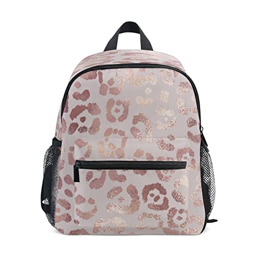 Toddler Backpack Bookbag School Bag Leopard Print Cheetah Rose Gold Travel Bag for Girls Boys Kid with Name Card Medium
