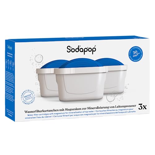 Sodapop Wasserfilter-Kartuschen Magnesium, 3 Stück, kompatibel mit BRITA®* MAXTRA®* und MAXTRA+®* Wasserﬁlter-Kannen inkl. PerfectFit* System, reinigt das Trinkwasser und reichert es mit Magnesium an