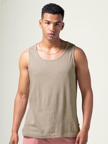 Image of DAMENSCH Relaxed Fit Cotton Rich Blend Waffle Texture Anti- Bacterial Super Premium Solid Tank Top Gym T Shirts for Men Pack of 1