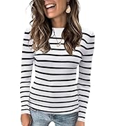 Bellcoco Women's Striped Sweater Pullover Long Sleeve Shirt Slim Fitted Ribbed Knit Fall Casual B...