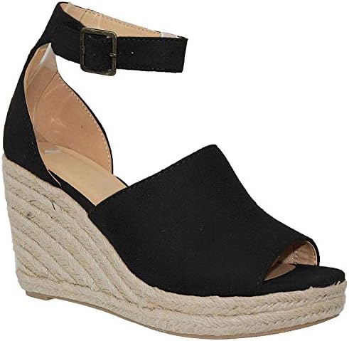 MVE Shoes Women's Open Toe Ankle Strap Platforms-Sandals, Black IMSU 8