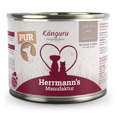 Hermanns - Comida Húmeda Variedad Canguro o Conejo para Perros y Gatos – 100% Carne - 6 Unidades - Latas de 200g -Todas Las Etapas de la Vida - ANIMALUJOS (6 Unidades, Canguro)