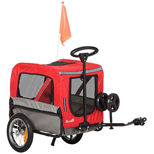 Aosom 2-in-1 Pet Bike Trailer for Small Dogs with Safety ...