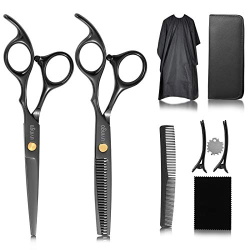 LIVINGO Hair Cutting Scissors, Professional Thinning Hairdressing Kit 9 Pcs, Stainless Steel 6.7" Sharp Texturizing Durable Black Haircut Trimming Shears for Women Men Kids Barber Salon Home Family