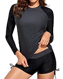 Aqua Eve Two Piece Women Rash Guard Long Sleeve Swimsuit Swim Shirt with Boy Shorts Modest Bathing...