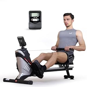 ISE Máquina de Remo para casa, Silenciosa, Freno Magnético, Máquina de Remo con 8 Niveles de Resistencia, Fuerza de Tracción máx de 15KG, Corredera de Aluminio, Nuevo Diseño Interno