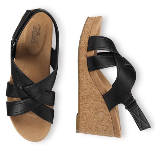 SHIBEVER Wedge Sandals for Women Dressy: Summer Comfortable Platform Arch Support Strappy Cork Womens Wedges Sandal3