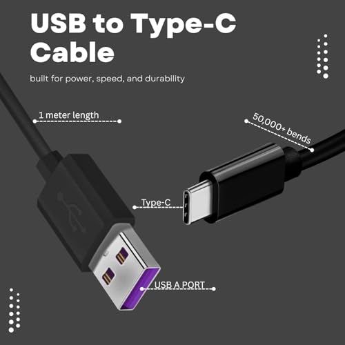 Image of Umake USB-A to Type-C Cable, 67W HyperCharge & Turbo Charge Support, High-Speed Data Sync, Durable, Compatible with Redmi Note 13 /12 /11 Pro /Poco X5 /X4 /M5 /M4