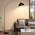Modern Arc Floor Lamp with Metal Hanging Dome Shade, Industrial Adjustable Over The Couch Stand Up Light, Marble Base Farmhouse Tall Task/Reading Standing Lamp for Living Room Bedroom Office, Black