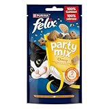 Purina Felix Party Mix Cheezy, Snack, premio para Gato con Queso Cheddar, 8 bolsas de 60g
