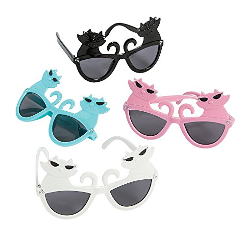 Fun Express - Cat Novelty Sunglasses - Apparel Accessories - Eyewear - Sunglasses - 12 Pieces