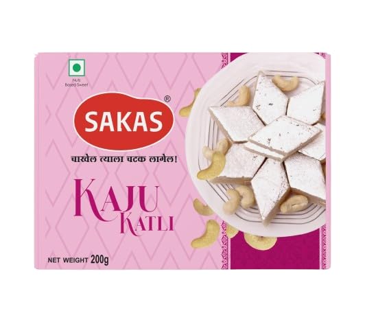 SAKAS Kaju Katli Indian Mithai | Made of Pure Cashew-(200gm) | Gift Packing for Family, Friends on Special Occasions | No Added Colours Or Preservatives | Festive Sweet Gift Box
