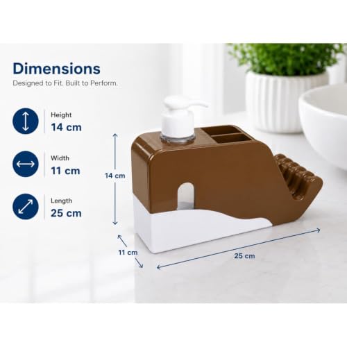 Image of FreshDcart 3-in-1 Soap Dispenser | Toothbrush Holder & Sink Organizer Stand | Multipurpose Bathroom and Kitchen Countertop Storage Caddy | Brown