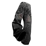 Ethbox Men's Gothic Straight Loose Jeans (Black, Small)
