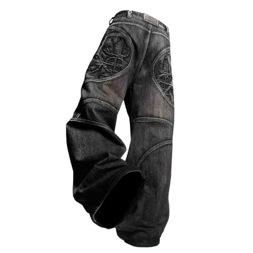 Ethbox Men's Gothic Straight Loose Jeans (Black, XL)