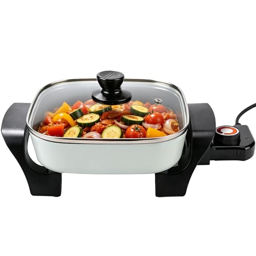 I-Keukenn 8' Electric Skillet with PFAS-Free Non-Stick Ceramic Coating, Removable Electric Frying Pan with Adjustable Temperature, Reversible Design, Tempered Glass Lid, Green