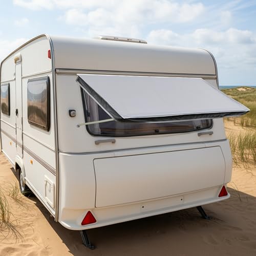 Store de fenêtre pour camping-car 180 x 75 cm avec passepoil et ventouses - Voile d'ombrage - Auvent - Bâche de pluie - Protection solaire pour caravane -...