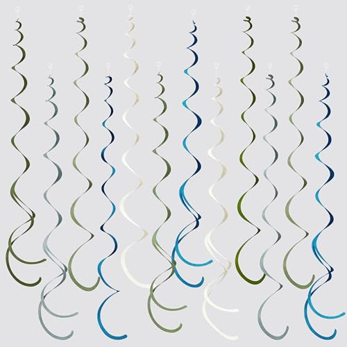 Image of 36 Pcs Sage Green Dusty Blue Hanging Swirl Decorations Blue Sage Green Felt Swirl Streamer Spiral Ceiling Garland for Birthday Retirement Wedding Safari Silly Goose Themed Party Supplies
