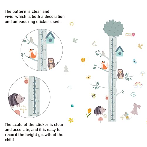 SUPERDANT Cartoon Animals Height Growth Chart Wall Sticker Big Tree Animal Owl Height Measure Decals with Sun Flower Rainbow Wall Decor for Nursery Kids Bedroom Decoration Children's Day Gift 40-140cm - Image 4