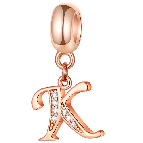 EMOSTAR Letter Charms Initial A-Z Alphabet Beads, Rose Gold 925 Sterling Silver Dangle CZ Birthstone Pendant, Gifts for European Charm Bracelet/Mothers Day/Birthday