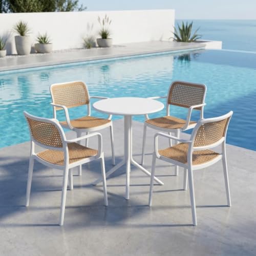 Image of INNOWIN Mirra Chair for Cafeteria | Arm Chair | Accent Chair for Living Room Home, Bedroom, Cafe and Hotels | 3- Year Warranty | Set of 4 | Plastic | White
