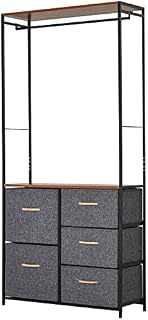 HOMCOM Chest of Drawers with Coat rack Steel Frame 5 Drawers Bedroom Hallway Home Furniture Black Brown