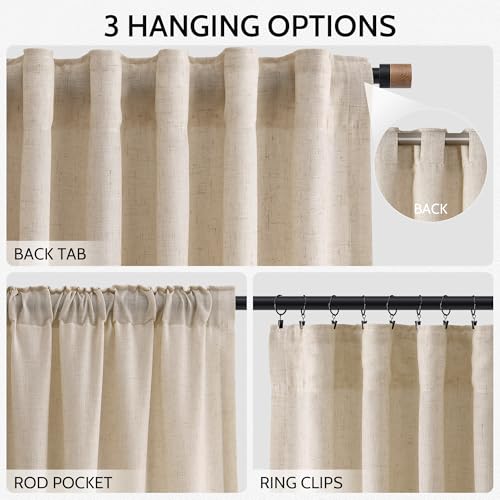 Image of Grey Flax Linen Curtains for Living Room 120 Inches Long Light Filtering Mordern Boho Sheer Curtains Back Tab and Rod Pocket Extra Long Floor to Ceiling Curtain for Bedroom Office 52x120, 2 Panels