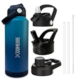 32oz Sports water bottles 3 Lids (Straw Lid,) 18/8 Stainless Steel Gym & Sports Bottles for man,women,Kids Double Walled, Insulated Thermos, Metal Canteen (Ocean Blue, 32oz)