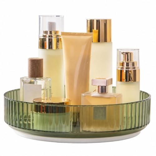 Image of MECHDEL Makeup Organiser Box with Drawers, Perfume, Cosmetic and Skincare Storage Stand, Dressing Table Organiser for Lipstick, Nail Polish (360 Rotating-Transparent Green, 1 Tier)