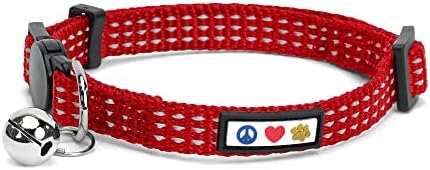 Pawtitas Reflective Cat Collar with Safety Buckle and Removable Bell Cat Collar Kitten Collar Red Cat Collar