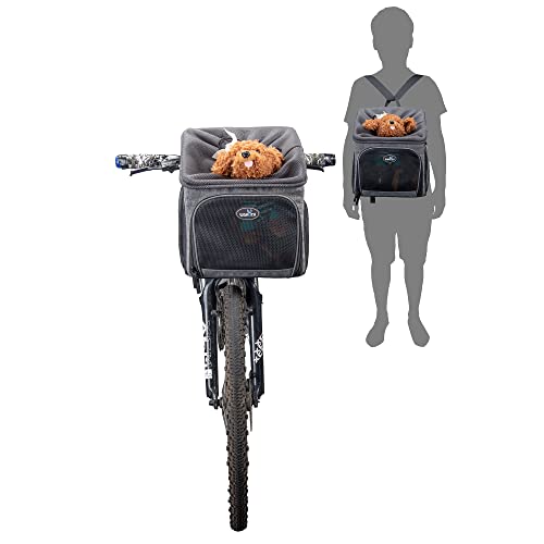Wakytu Dog Bike Basket Carrier, Pet Bicycle Front Carrier Backpack for Bike Riding Foldable Removable, Reflective Strips…