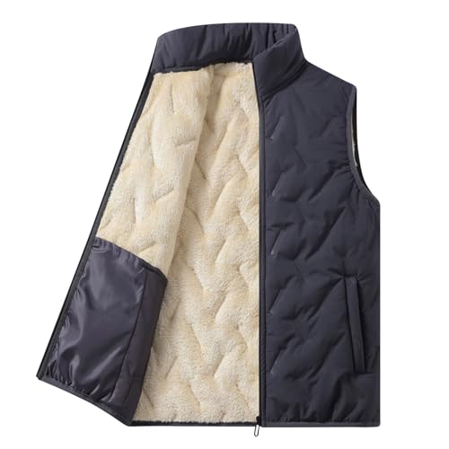 Cambkatl Men's Sherpa Lined Stand Collar Quilted Vest Coats Sleeveless Warm Winter Padded Outdoor Casual Fleece Zipper Jacket