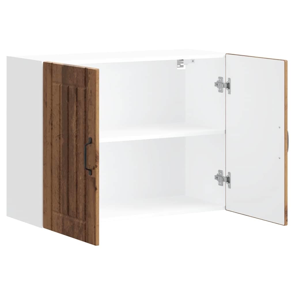 Armoire Murale de Cuisine en Bois d'ingénierie Lucca Vieux Bois avec Portes en Verre pour Rangement Efficace et décoration Pratique dans Salle à Manger ou Cuisine