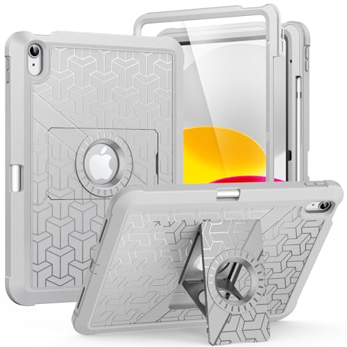 Étui pour iPad 10e génération MoKo 2022 avec porte-crayon béquille et coque gris antichoc
