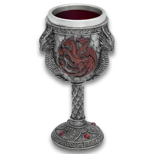 K EXCLUSIVE Dragon Sculpted Goblet | Hand-Painted Resin | Intricate Dragon Details | Stainless Steel Liner | Exquisite Home Decor Piece | 7.25