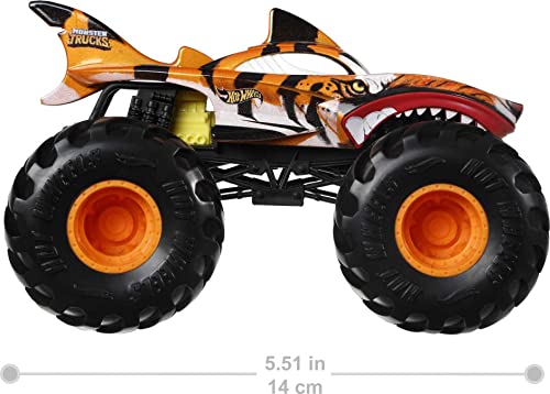 Hot Wheels Monster Trucks, Oversized Monster Truck Tiger Shark, 1:24 Scale Die-Cast Toy Truck with Giant Wheels and Cool Designs