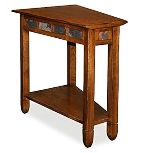 Leick Home 10056 Rustic Slate Recliner Wedge Table with Shelf Rustic Oak