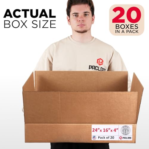 Image of Flat Cardboard Boxes 24 inchL x 16 inchW x 4 inchH (Pack of 20) - USA-Made Packing Boxes for Moving, Shipping, or Storage - USPS, UPS, FedEx Approved - Professional Packing Supplies for Moving