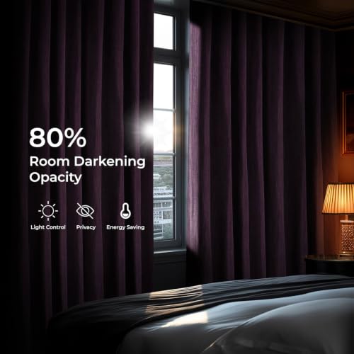 Image of HPD Half Price Drapes - Faux Linen Curtains for Living Room (1 Panel) - 50W X 108L - Textured Room Darkening Curtains for Bedroom 108 Inches Long - Drapes for Home Decor, Mulberry