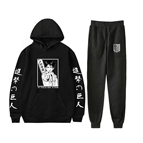 JFLY Ataque a Los Titanes Divertidos Dibujos Animados Streetwear Sudaderas con Capucha + Manguera Traje De Ropa Deportiva Hombres Cool Japonés Anime Manga Sudadera con Capucha Gráfica Masculina Cover