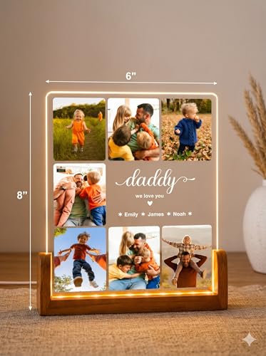 Image of Personalized Father's Day LED Lamp, Custom Dad Photo Collage Acrylic Night Light (Design 1)