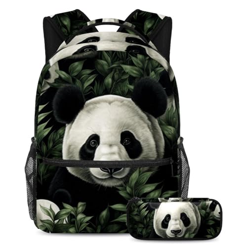 Cartable Set Sac à dos avec trousse Panda pour étudiants - Grand sac d'école mixte