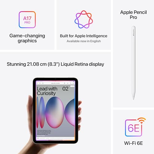 Image of Apple iPad mini (A17 Pro): Apple Intelligence, 21.08 cm (8.3″) Liquid Retina Display, 256GB, Wi-Fi 6E, 12MP Front /12MP Back Camera, Touch ID, All-Day Battery Life - Starlight
