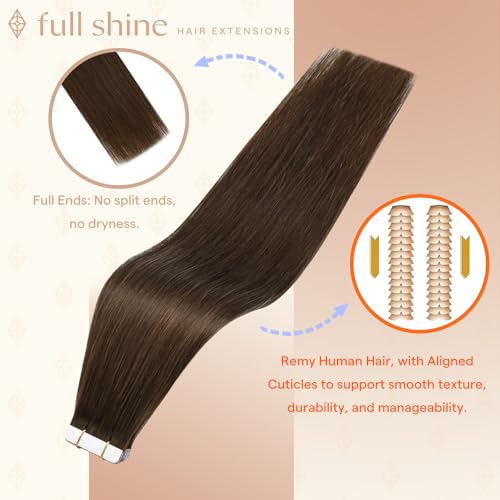 Image of Full Shine Human Hair Extensions Tape in, Hazelnut Brown 16 Inch | 50g 20PCS, Soft Invisible Remy Tape in Extensions Human Hair Natural Straight Long-Lasting Styling for Women Add Volume