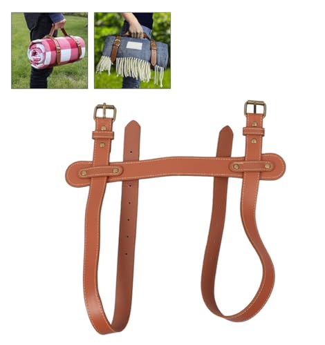 Fyearfly PortáTil Correa para Manta De Picnic, Resistente A Desgarros Correa De Transporte De Cuero De PU con Orificios Ajustables para Manta De Picnic, Alfombra De Viaje, Alfombra De Yoga