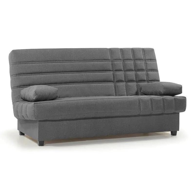 SHIITO | Sofá Cama 3 Plazas con Arcón - Modelo Trevor- Apertura Clic-Clac | 100x193x100 cm | 2 Cojines Incluidos | Color Gris Oscuro Comodidad | Comodidad con Estilo