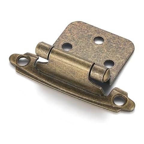 Vallecloud 10 Pack (5 Pair) Antique Brass Self Closing Cabinet Hinges for Kitchen Cabinet Door, 1/2" Overlay (Variable) Semi Concealed Kitchen Cabinet Hinges Cover