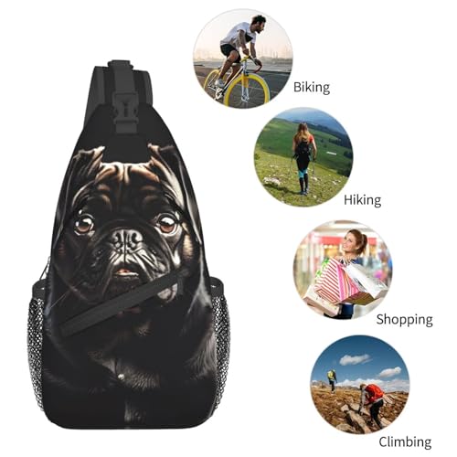 Mochila cruzada urbana negra con diseño de pug miniatura 6