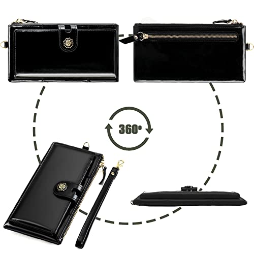 Large Capacity Wristlet Wallet for Women Oil & Wax Genuine Leather Phone Wallet RFID Blocking Card Holder Clutch for Ladies2