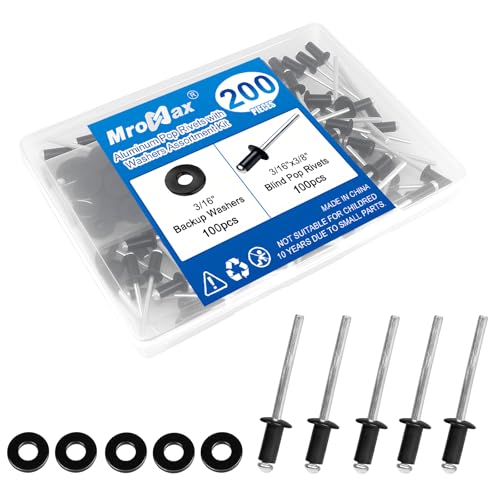 Creak/Pop Type Noise from Right Front of Vehicle During Low Speed Maneuvers - 2014-2015 Chevrolet Equinox & GMC Terrain 4 200Pcs 3/16' x 3/8' Black Pop Rivets with Washer Assortment Kit, 4.8 x 10mm Aluminum Blind Rivets, Stainless Steel Washers, Aluminum Grip and Steel Mandrel, for Metal/Automotive/Furniture/Instruments